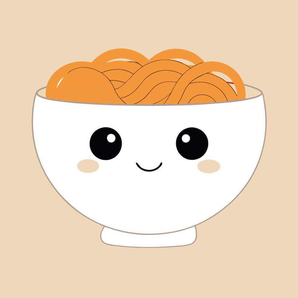 A cartoon bowl of noodles with a smiling face vector