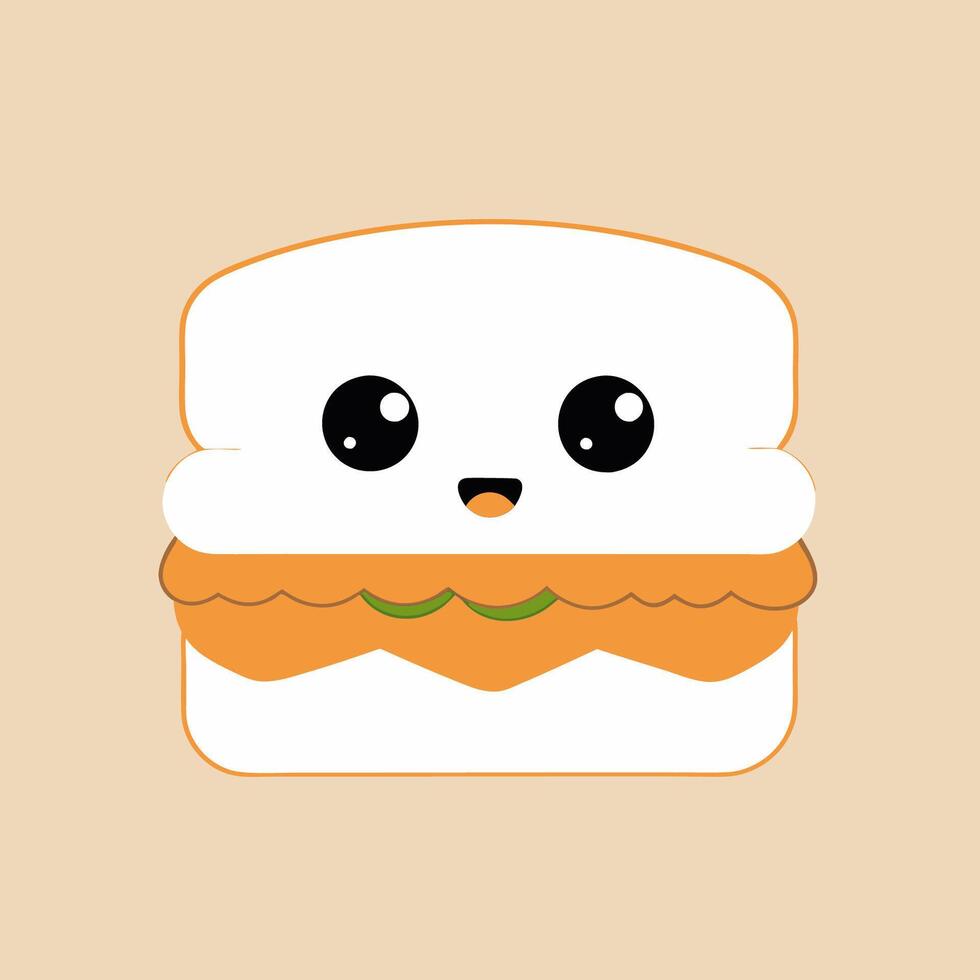 A cartoon sandwich with a smiling face and a green leaf on it vector