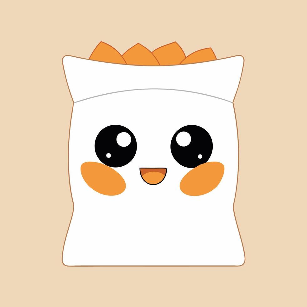 A cartoon character with a smile on its face is sitting inside a bag vector