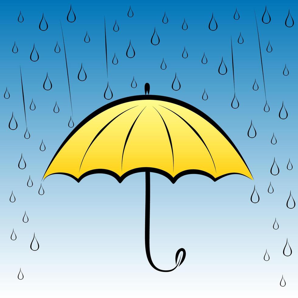 Yellow umbrella and rain illustration vector