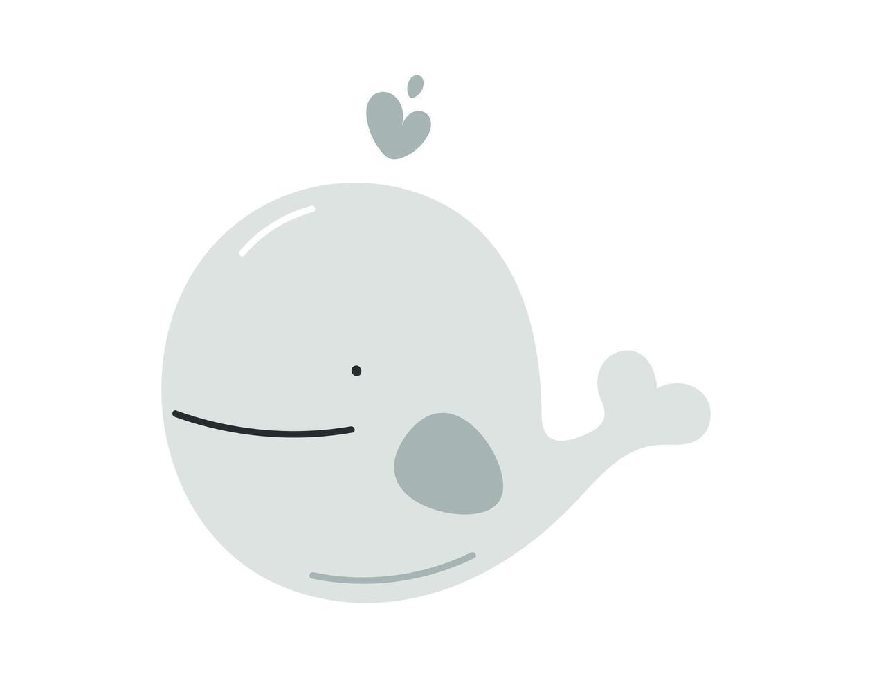 Cute whale. Flat cartoon illustration isolated on white background. For card, posters, banners, printing on the pack, printing on clothes, fabric, wallpaper, textile or dishes. vector