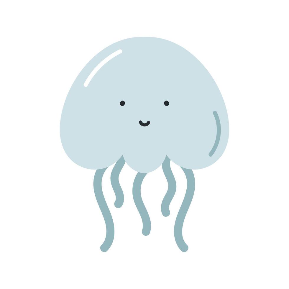 Cute jellyfish. Flat cartoon illustration isolated on white background. For card, posters, banners, printing on the pack, printing on clothes, fabric, wallpaper, textile or dishes. vector