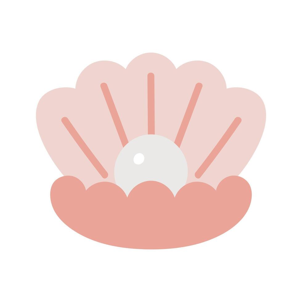 Opened seashell with pearl. Isolated cartoon flat illustration on white background. Marine design. vector