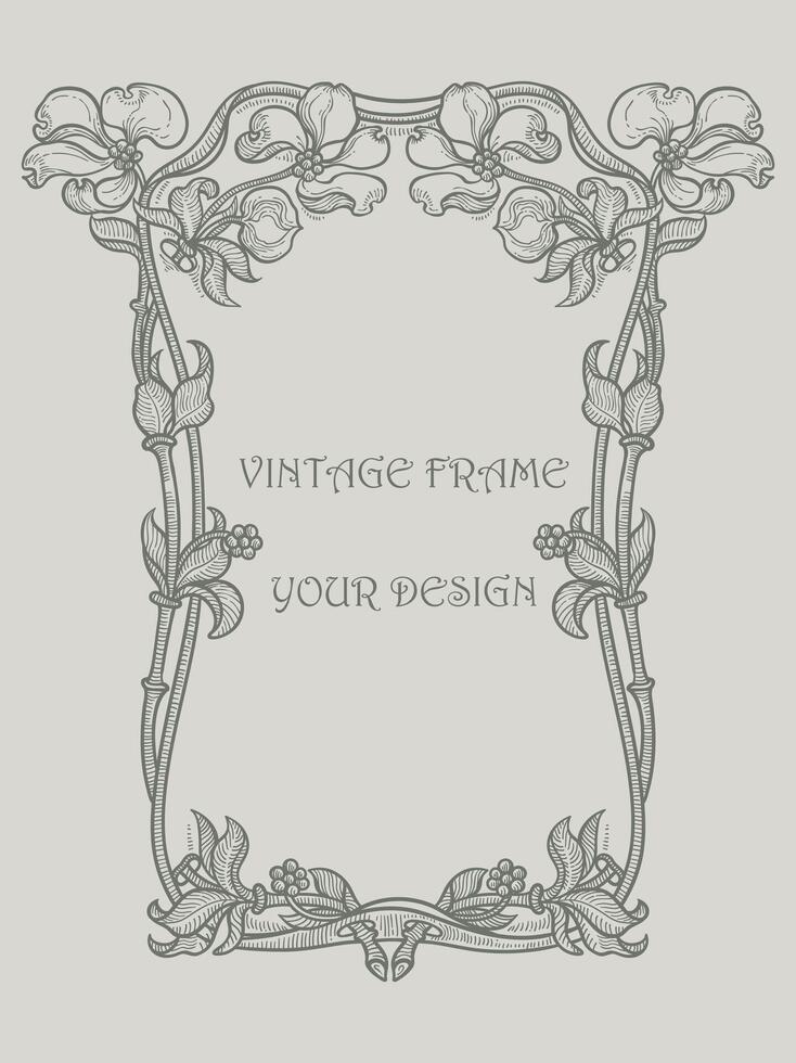 vintage artistry of lines floral frame flowers decorative border background vector