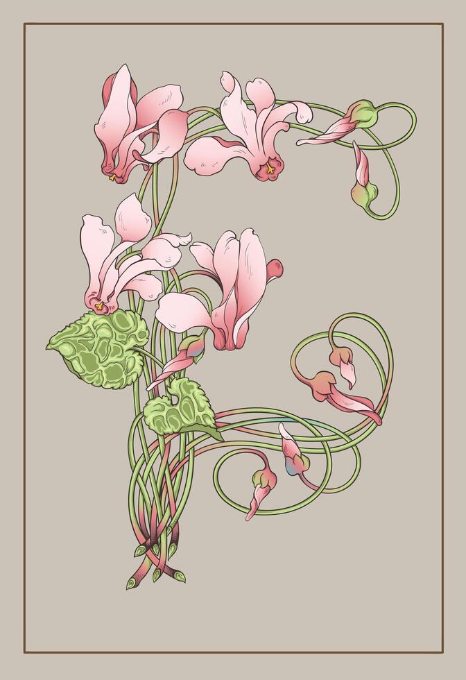 Vibrant retro art nouveau frame flowers decorative border background vector