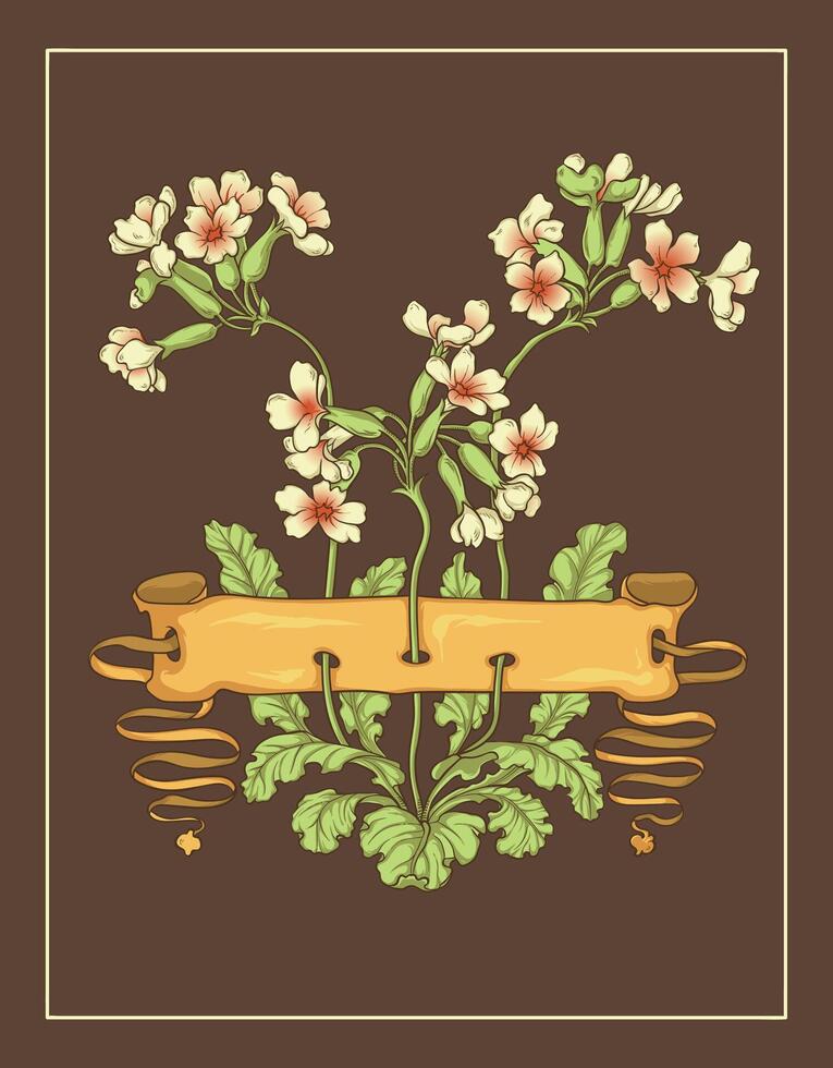 Vibrant retro art nouveau frame flowers decorative border background vector