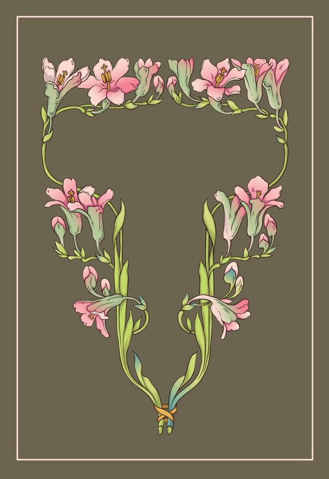 Vibrant retro art nouveau frame flowers decorative border background vector