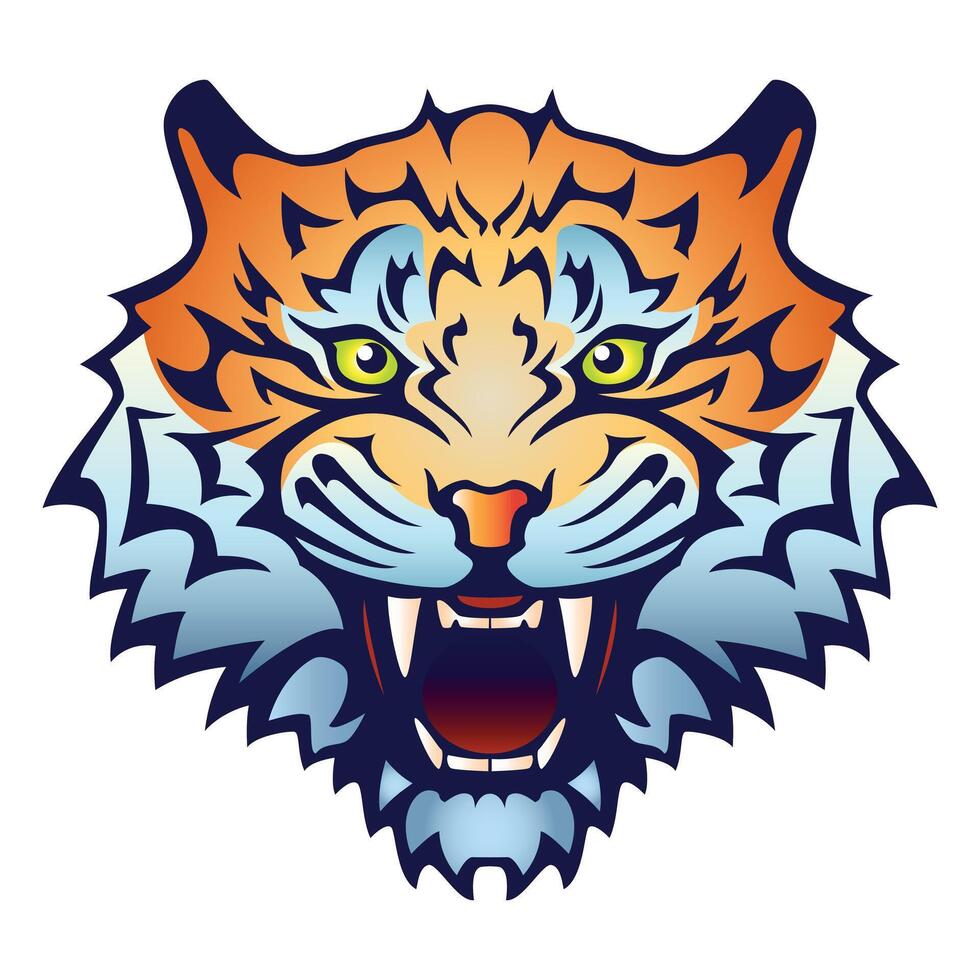 Tiger head with an open mouth and bared fangs - color illustration, isolated on white background vector
