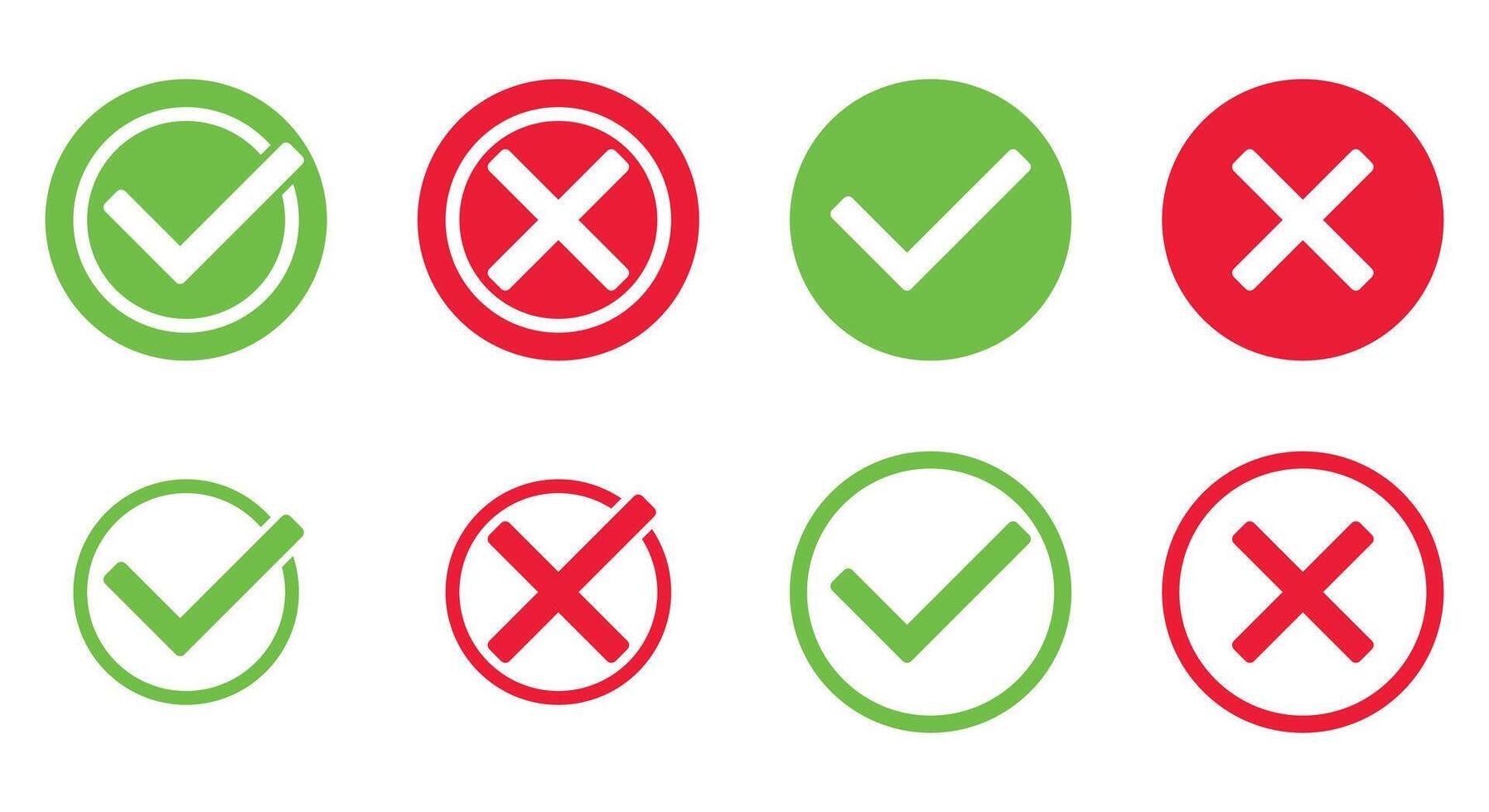set of green and red shield with OK check mark and X cross icon symbol, illustration isolated on a white background vector