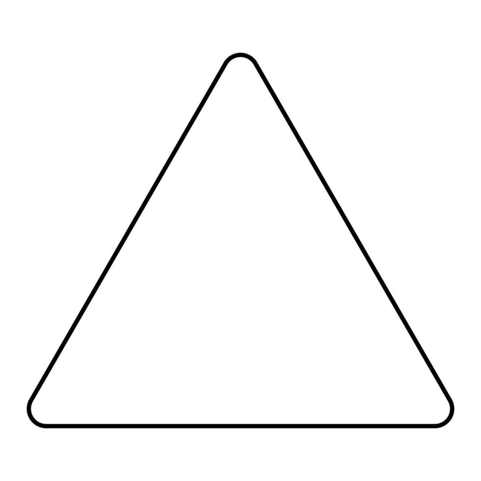 Equilateral rounded triangle shape symbol, black and white silhouette illustration vector