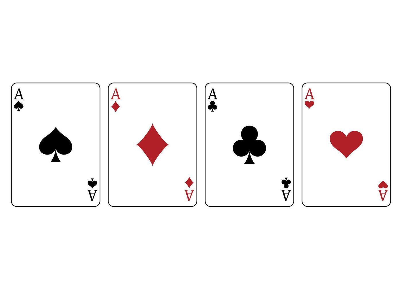 playing cards - a group of four ace cards, Aces of Hearts, Spades, Clubs and Diamonds card, illustration isolated on white background vector