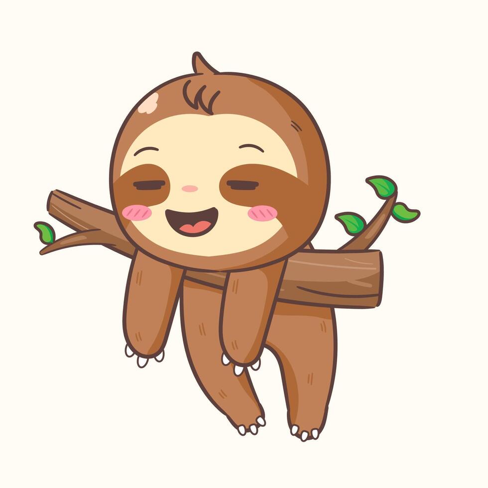 Cute Sloth Sleeping on Tree Cartoon Character. Adorable and Kawaii Animal Concept Design. Icon Mascot Illustration vector