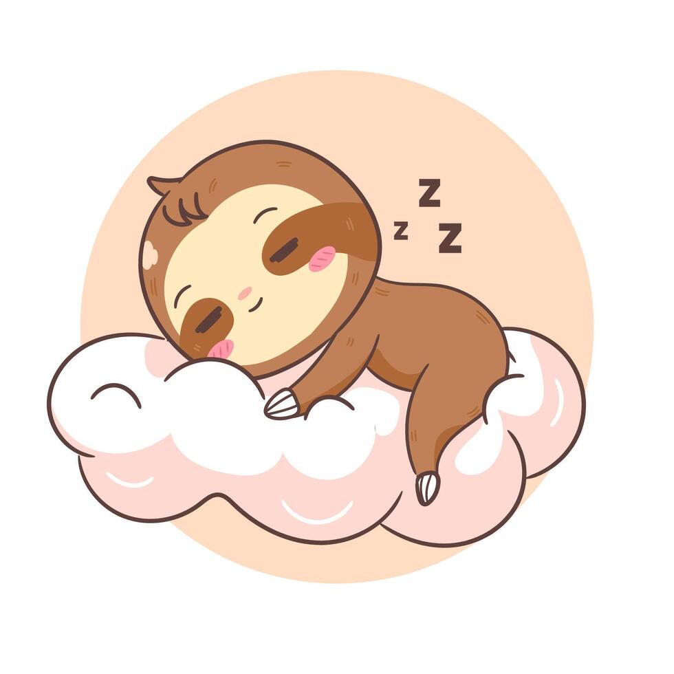 Cute Sleeping on the Cloud Sloth Cartoon Character. Adorable and Kawaii Animal Concept Design. Icon Mascot Illustration vector