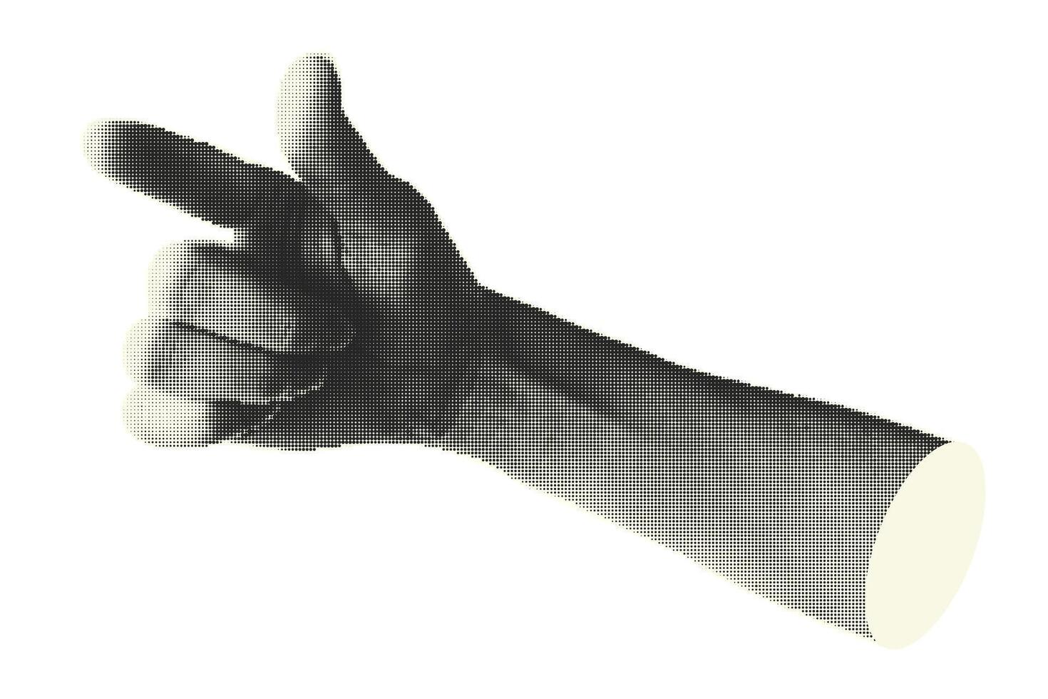 Collage halftone elements with pointing hands and doodle buttons. Fingers gesture touch, click, tap. Cut out shapes. Modern vintage trendy design object isolated on white. illustration. vector