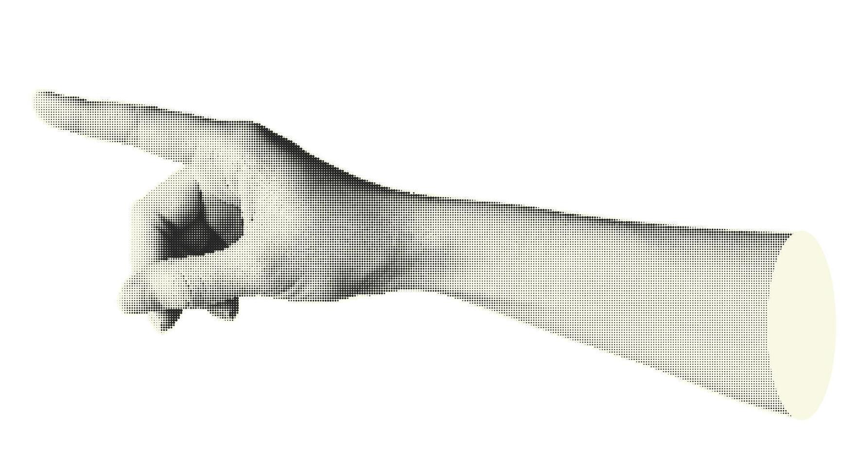 Collage halftone elements with pointing hands and doodle buttons. Fingers gesture touch, click, tap. Cut out shapes. Modern vintage trendy design object isolated on white. illustration. vector