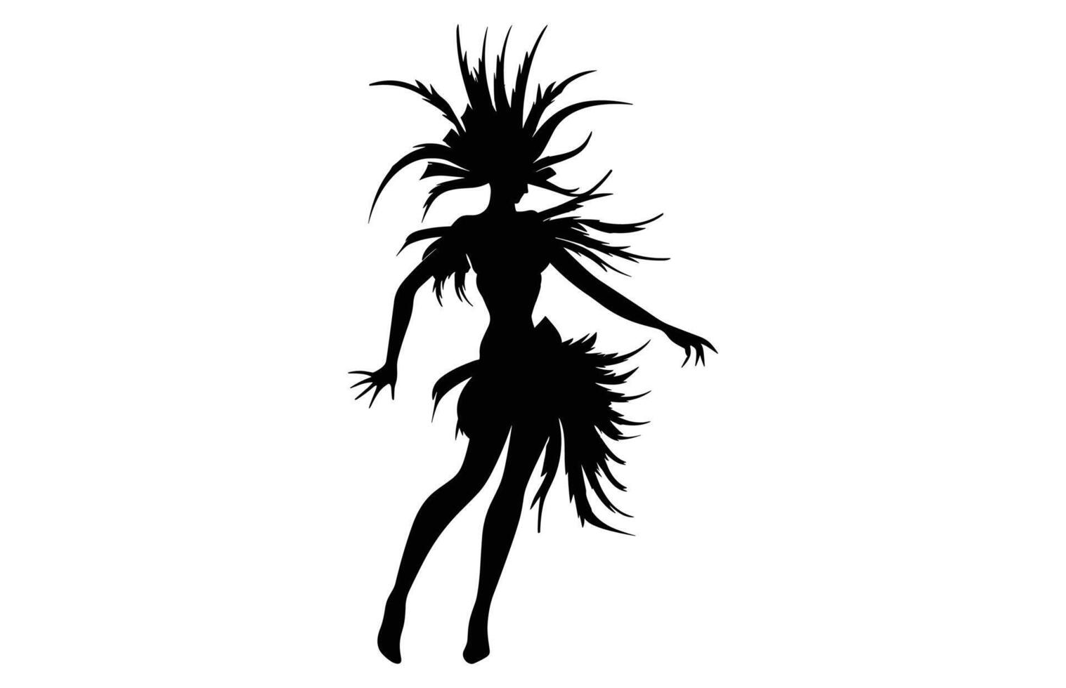 Brazilian Carnival Woman Black Silhouette Isolated on White background, Caucasian Woman Samba Dancer Silhouette. vector