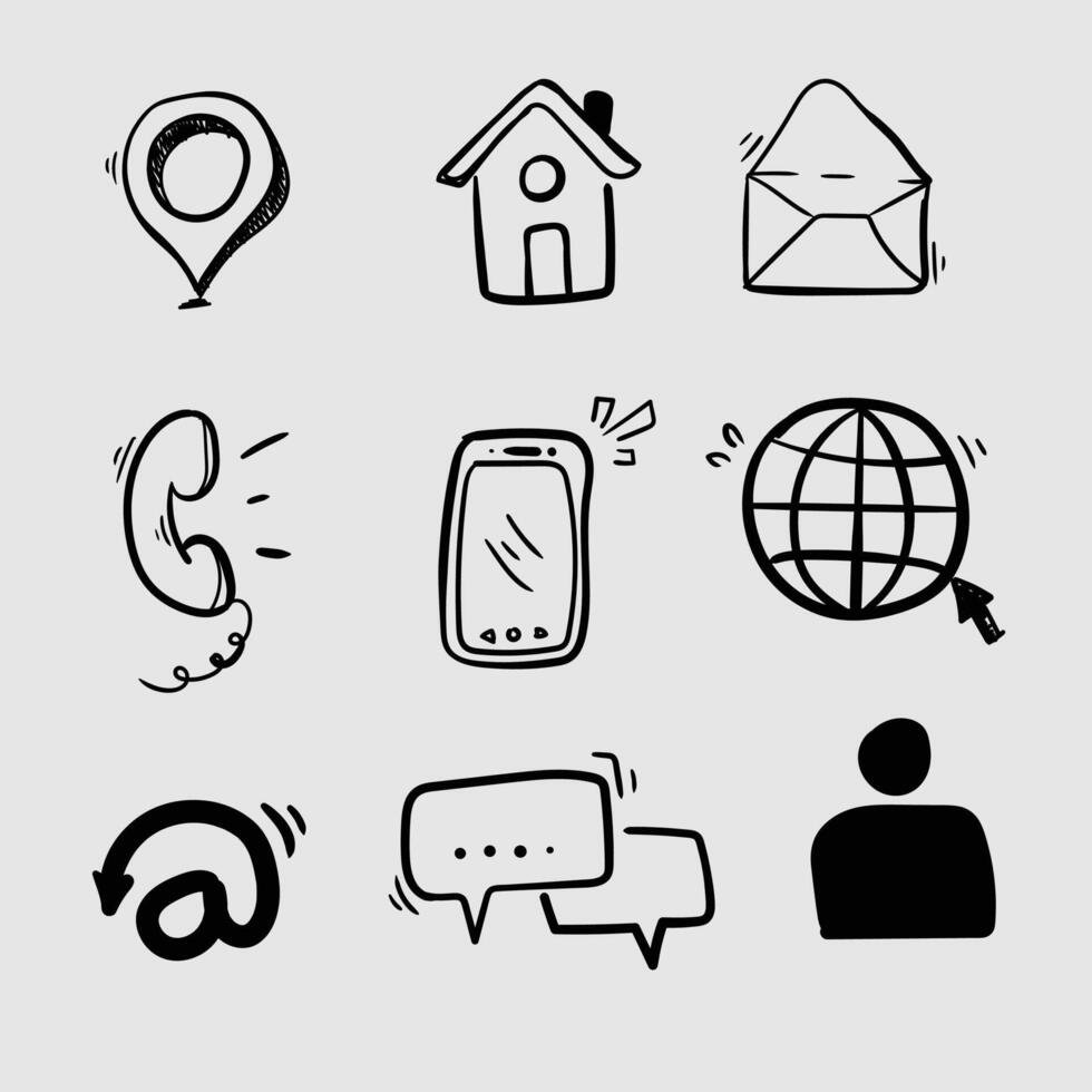 Set of contact icon illustration cute doodle hand drawing vector