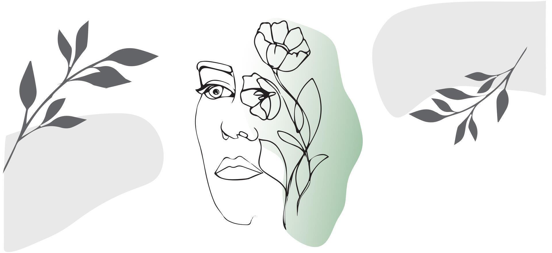 Pattern. The girl with the flowers. Print vector