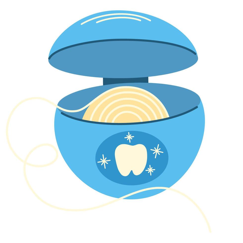 Packaging of dental floss for interdental cleaning. Medical thread, string for brushing teeth. Tool for mouth health care, oral hygiene. Flat isolated illustration on white background vector