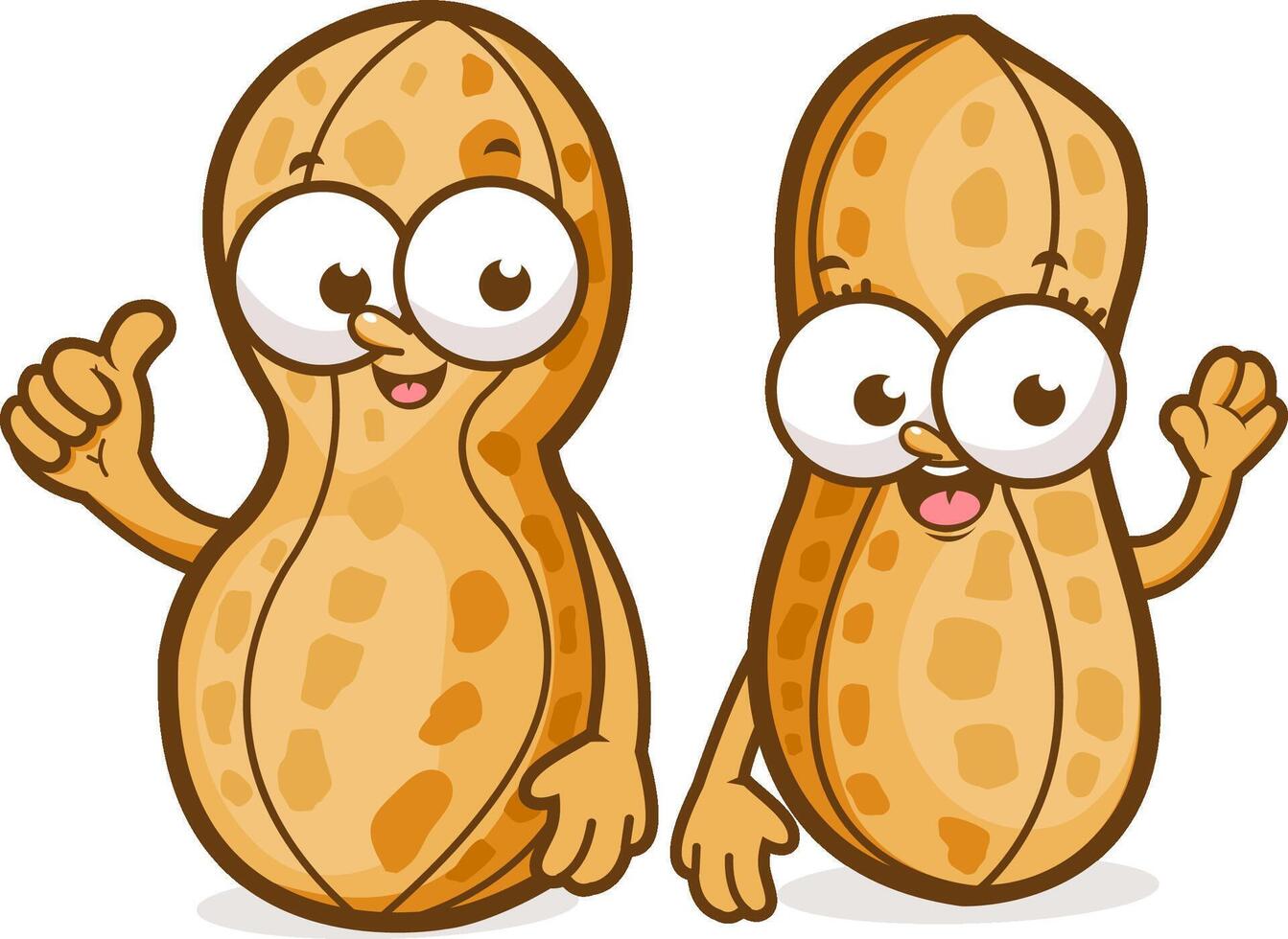 Happy cartoon peanut characters. Funny peanut mascots on white background. vector