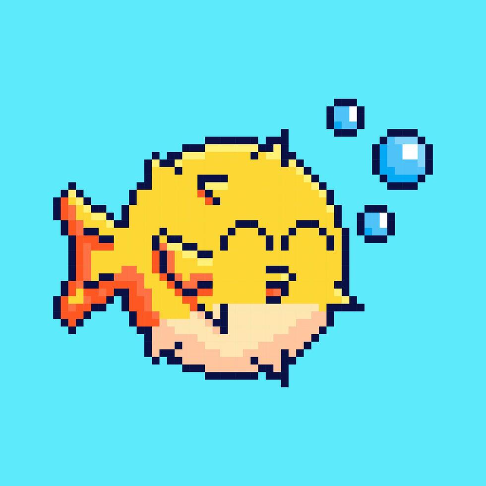 Pixel art puffer fish design vector