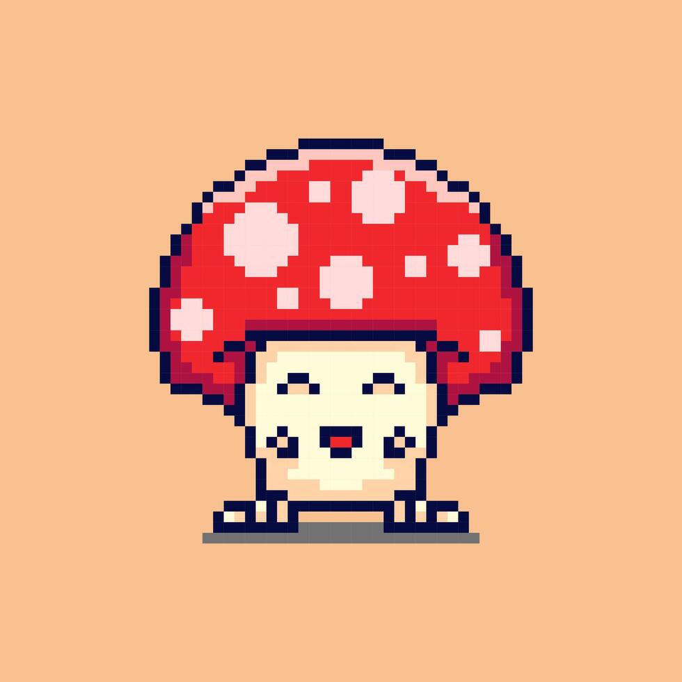 Pixel art cute mushroom character design vector