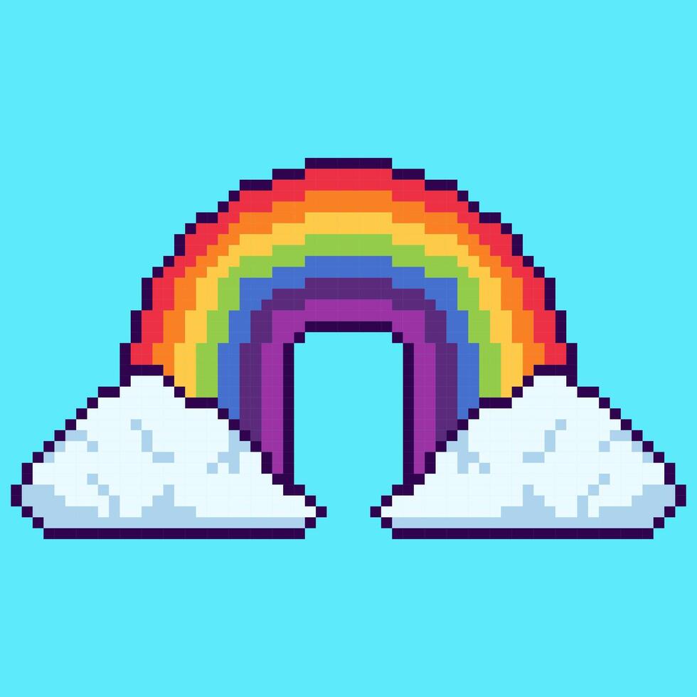 Pixel art cloud with rainbow design vector