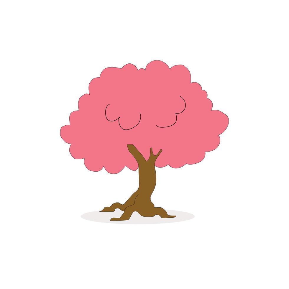 a cartoon tree with pink leaves and a root vector
