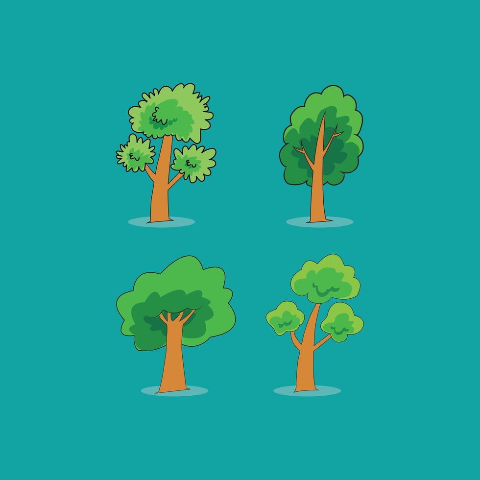 Four different trees on a blue background vector