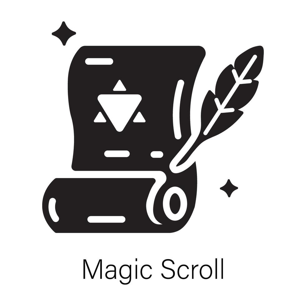 Easy to edit solid icon of magic scroll vector