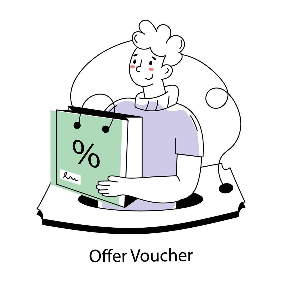 An editable doodle mini illustration of offer voucher vector