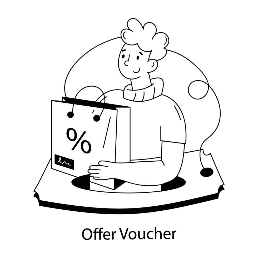 An editable doodle mini illustration of offer voucher vector