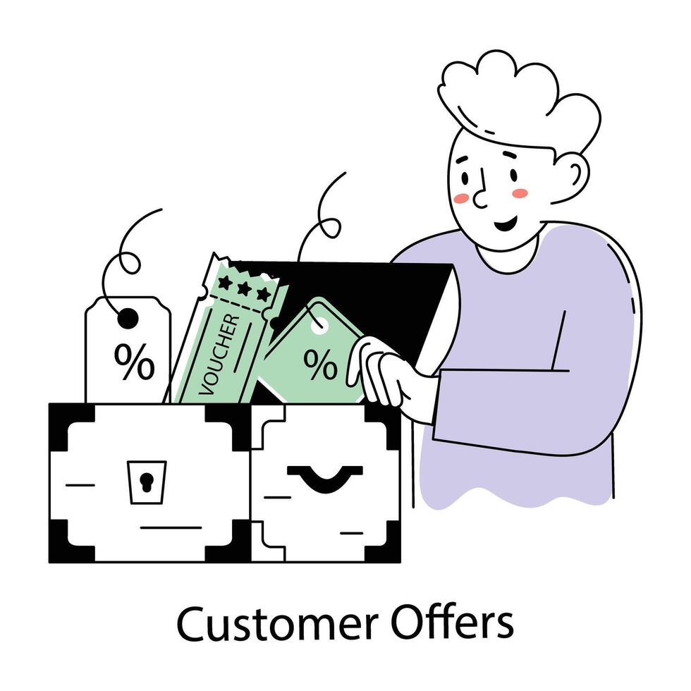 A mini illustration of customer offers in doodle style vector