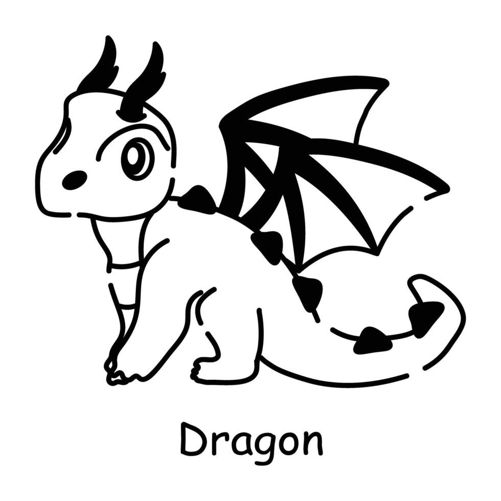 Grab this doodle icon of baby dragon vector