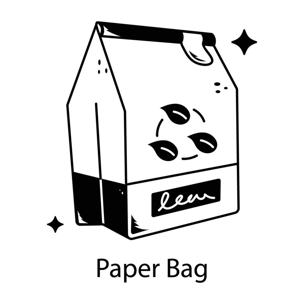 Paper bag with recycling sign, hand drawn icon vector