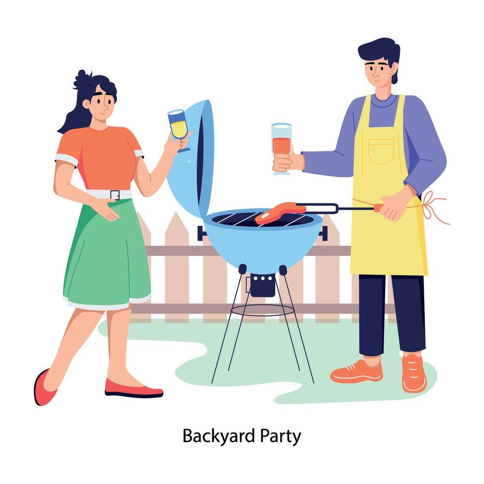 Backyard party flat illustration is up for premium use vector