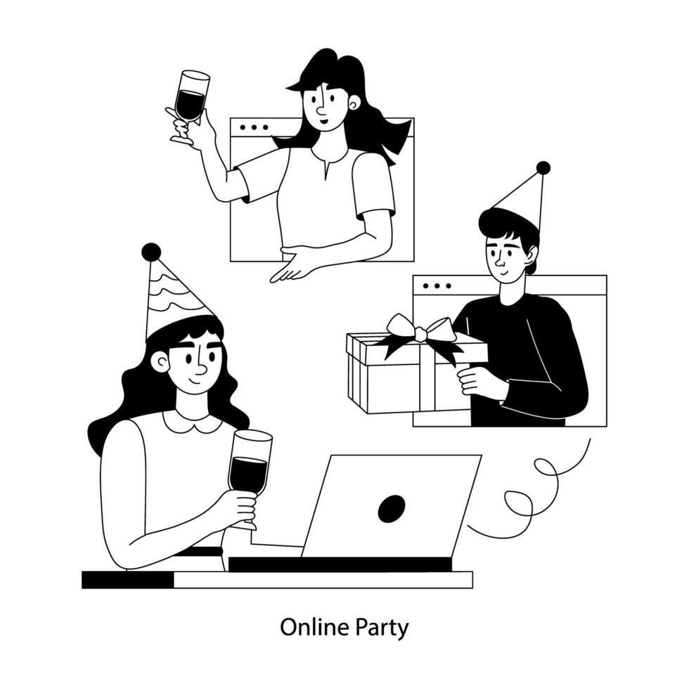 Latest flat character illustration of online party vector