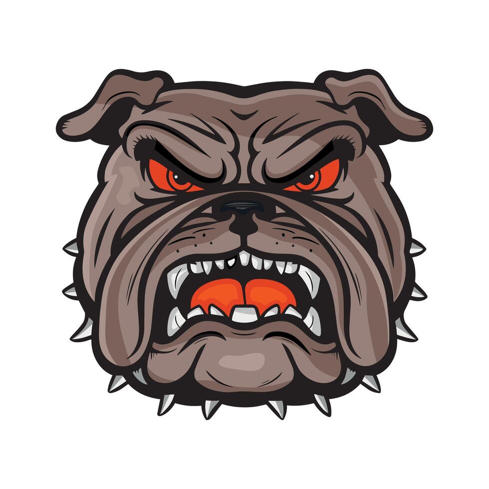 Angry Bulldog Face Illustration with fierce red eyes and spiked collar vector