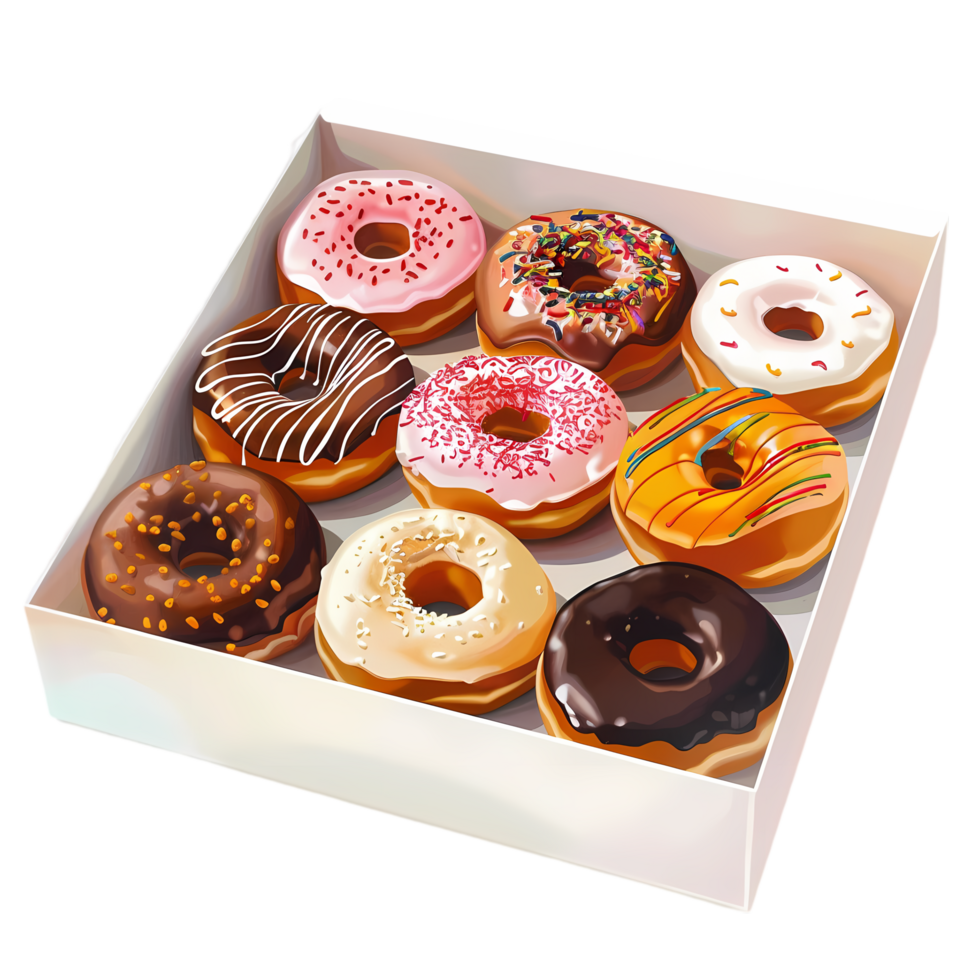 A Dozen Delicious Donuts in a White Box png