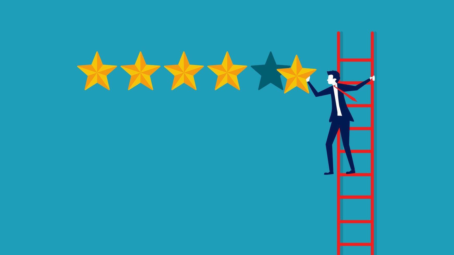 a man is standing on a ladder with five stars vector