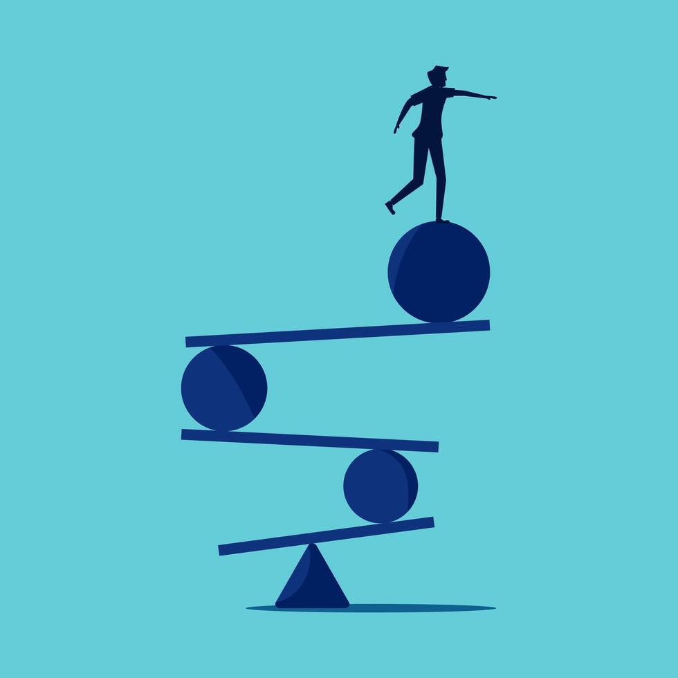 businessman balancing on a seesaw vector