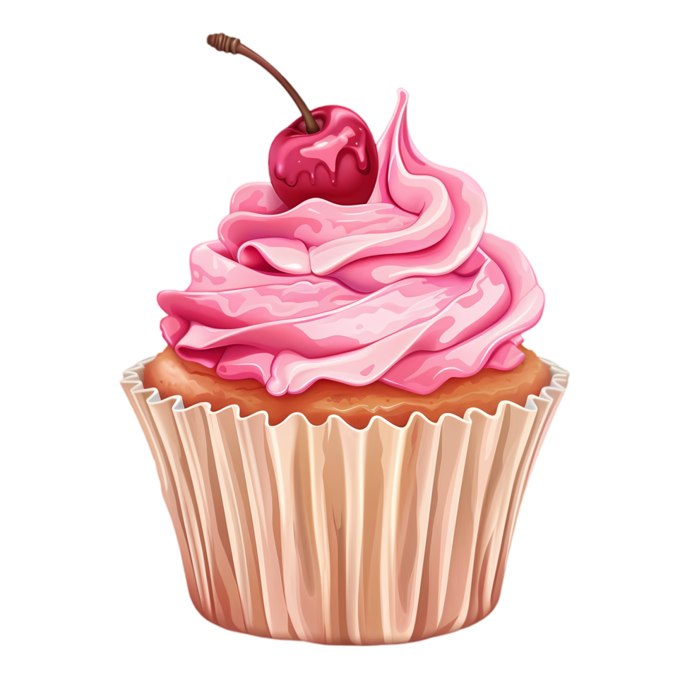 Pink Cupcake with Cherry on Top 46797634 PNG