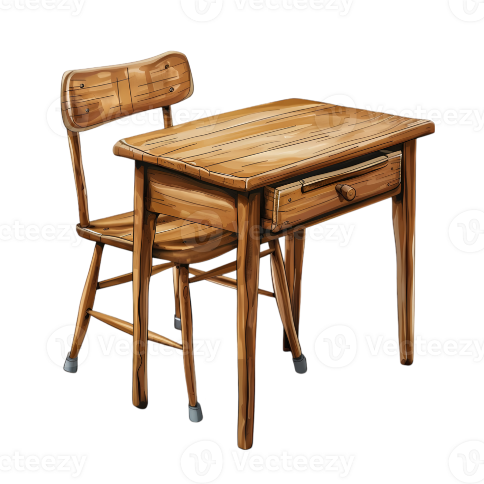 Vintage Wooden Desk and Chair Set png