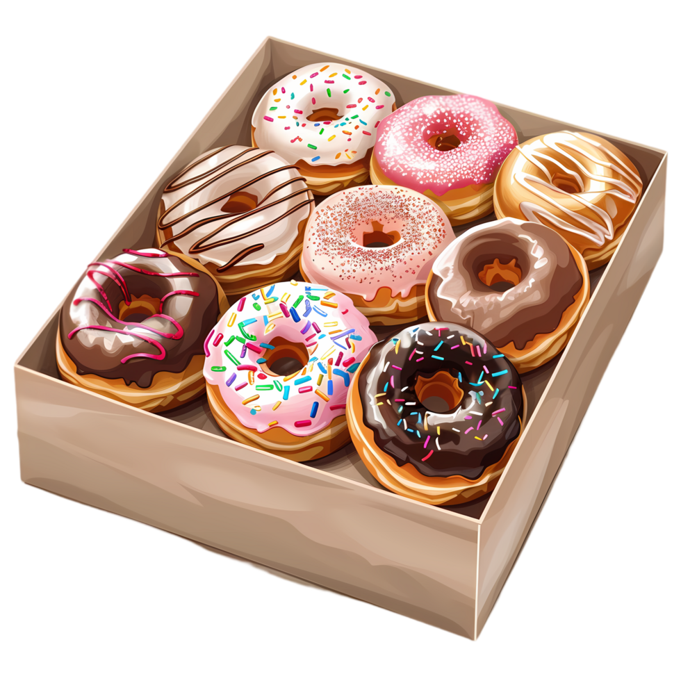 Assortment of Delicious Donuts in a Box png