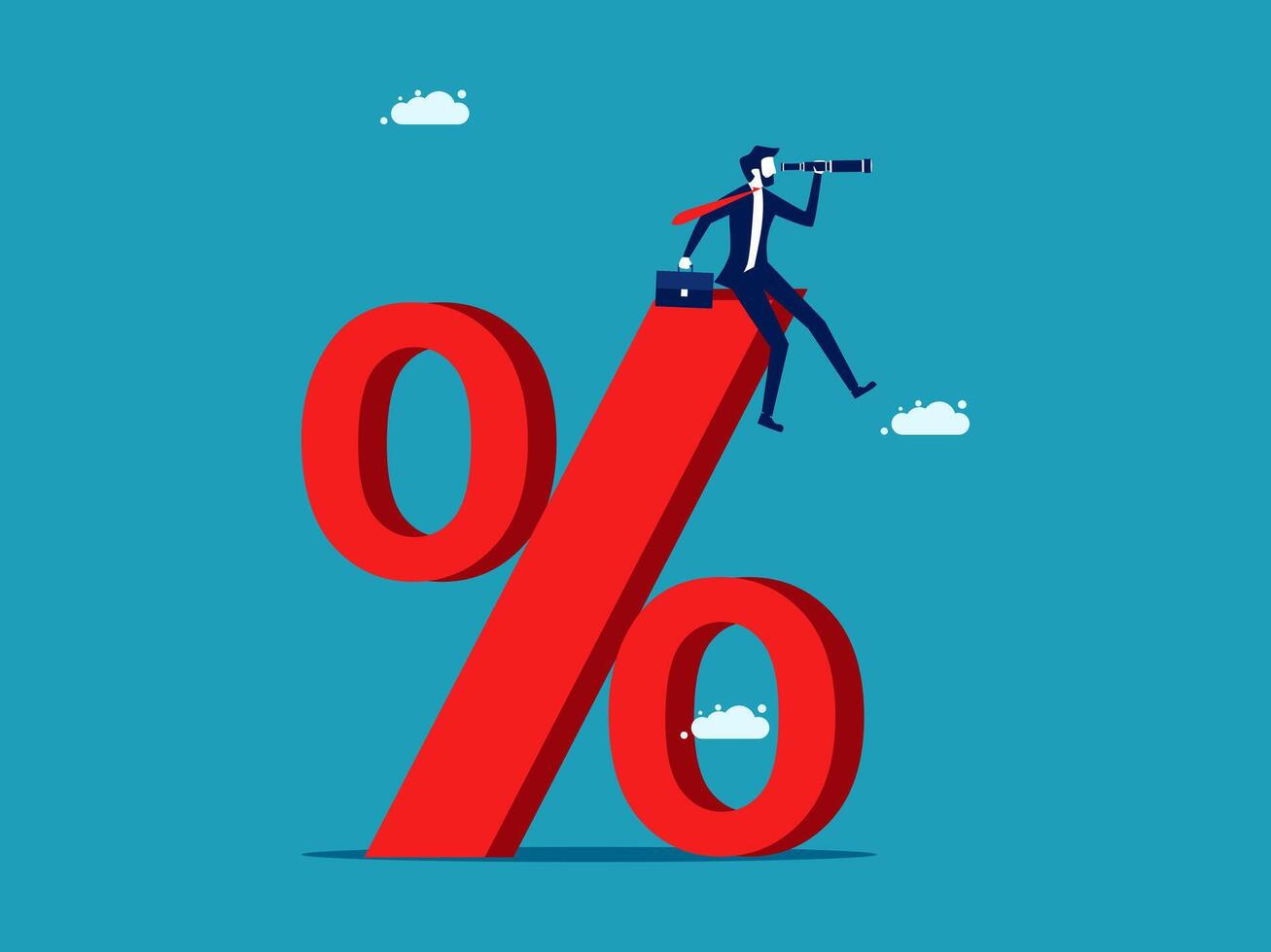 businessman on top of percent sign with binoculars vector