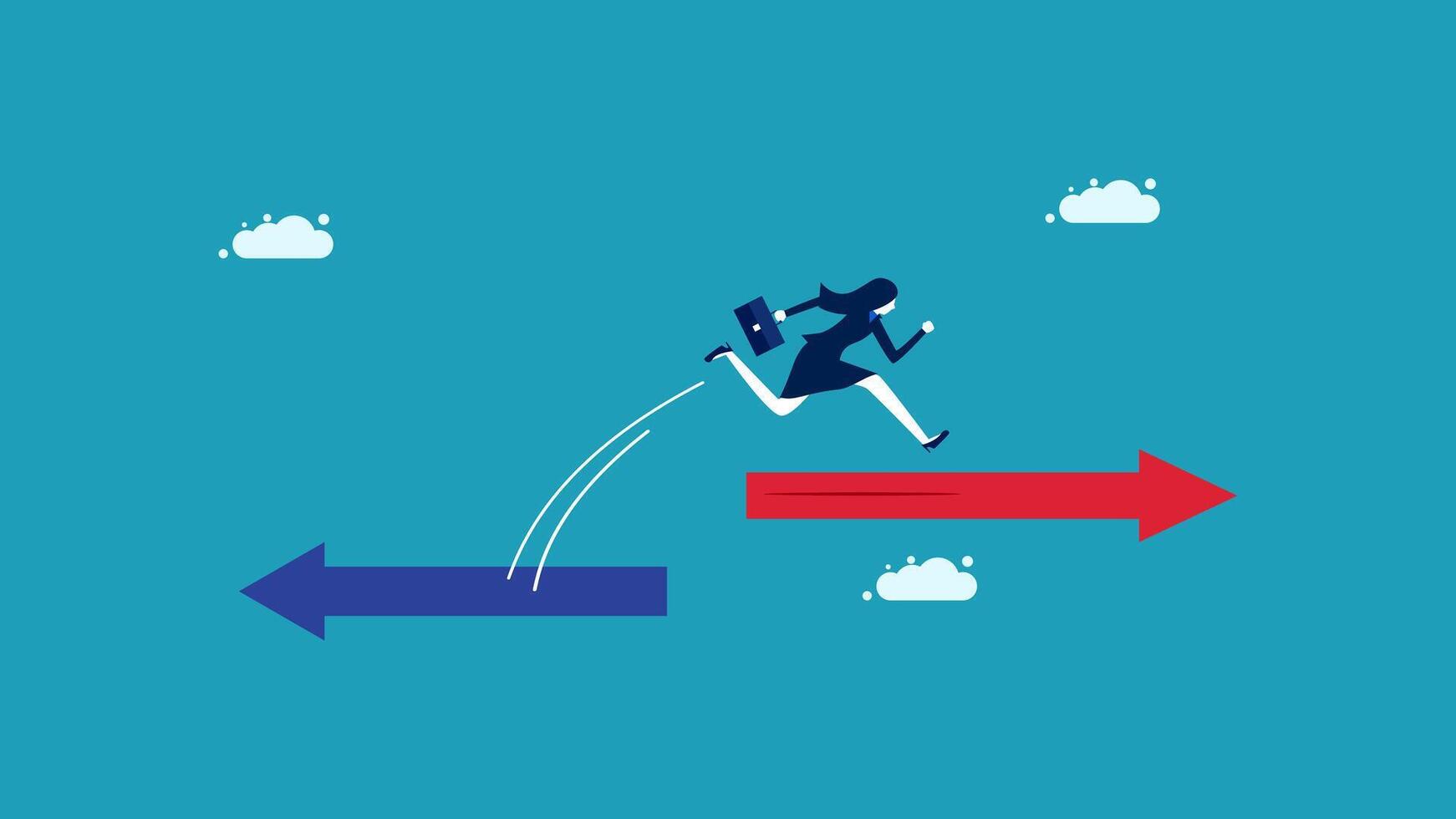 businessman running on an arrow to the right and left vector