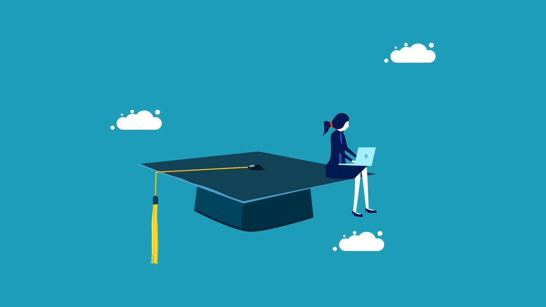 a woman sitting on top of a graduation cap vector