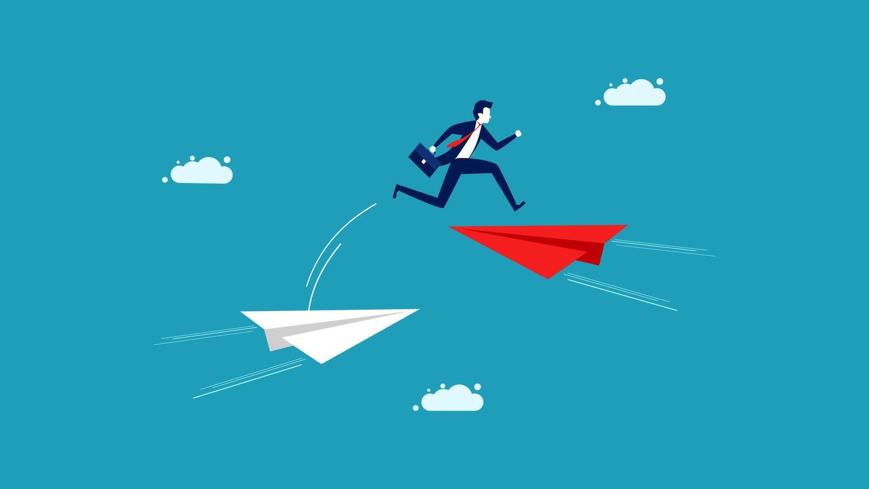 businessman running on paper plane with red paper plane vector