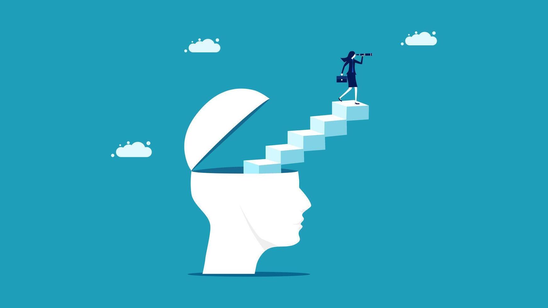 businessman standing on top of a head with a ladder vector