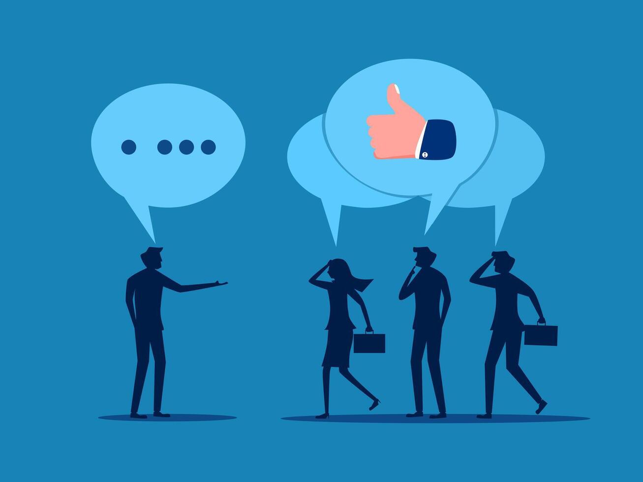 Influence. Businessman persuades his colleagues to believe. vector